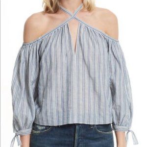 Rebecca Taylor Cold Shoulder Yarn Dyed Striped Top